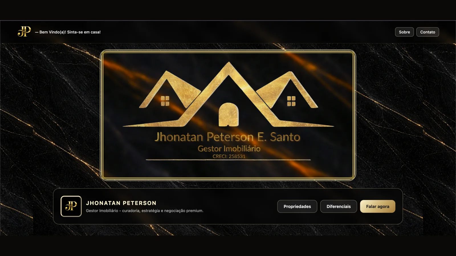 Página inicial de Jhonatan Peterson com identidade e apresentação profissional