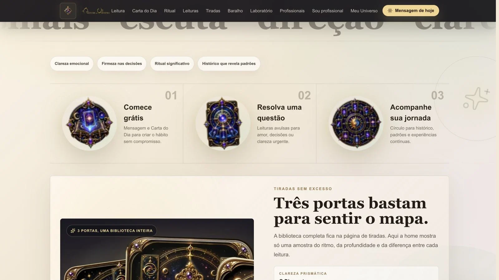 Caminhos de acesso e experiências do Palavras do Universo