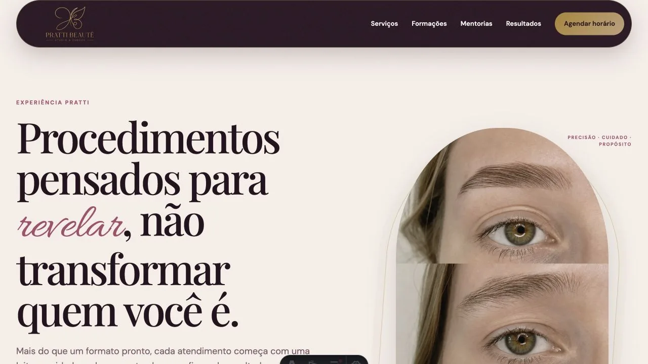 Página de procedimentos da Pratti Beautê